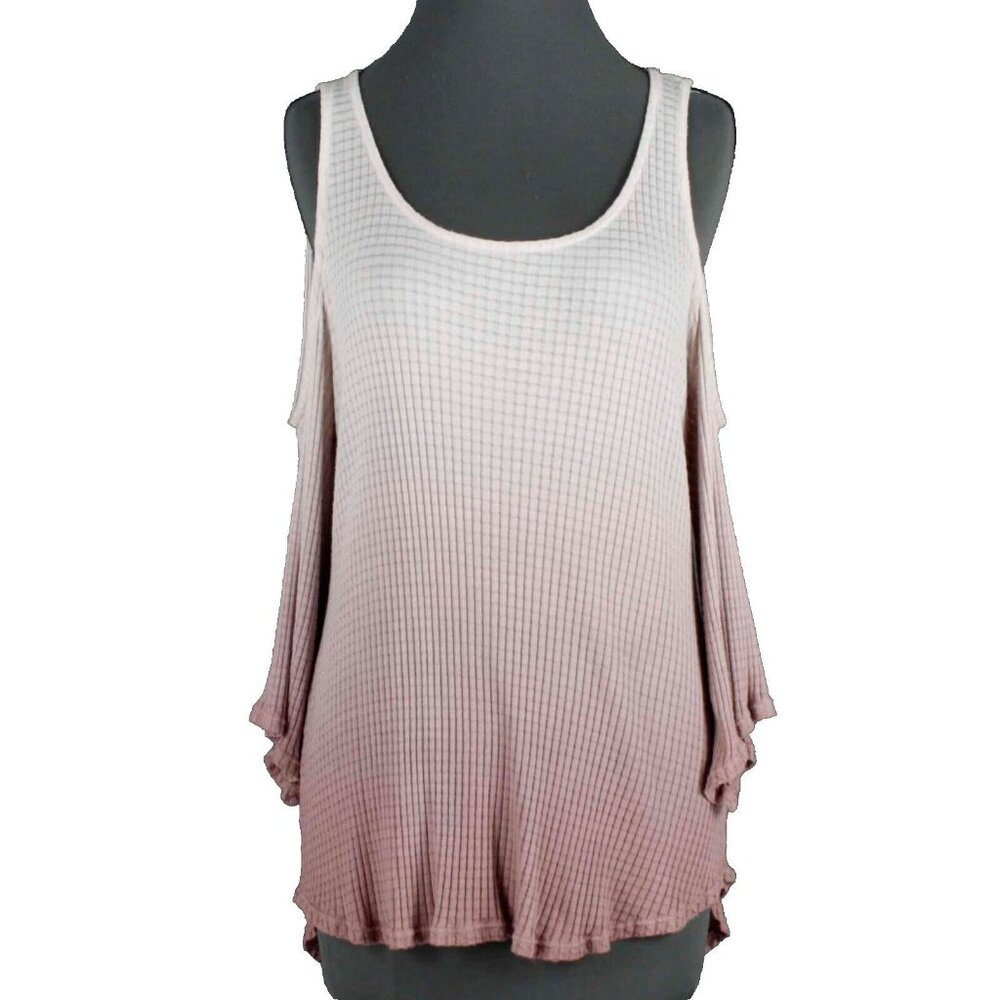 Stella Sz M Pink Rose Ombre Cold Shoulder Aysmm Rayon Cotton Top